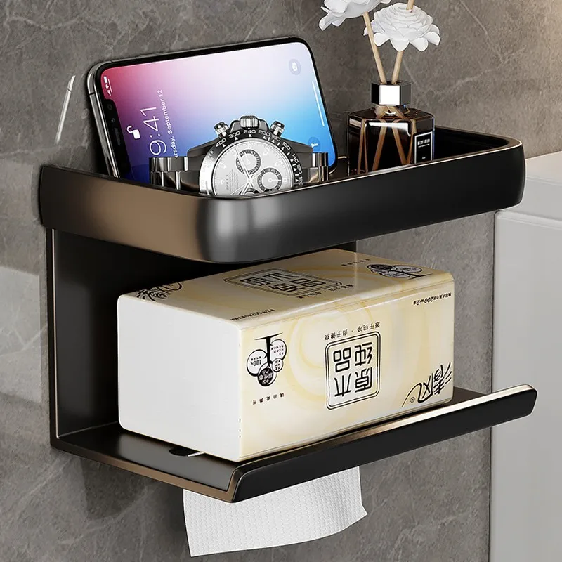 

Wall Mounted Toilet Paper Holder Waterproof Space Aluminium Tissue Box Storage Rack Shelf Bathroom Accesorios