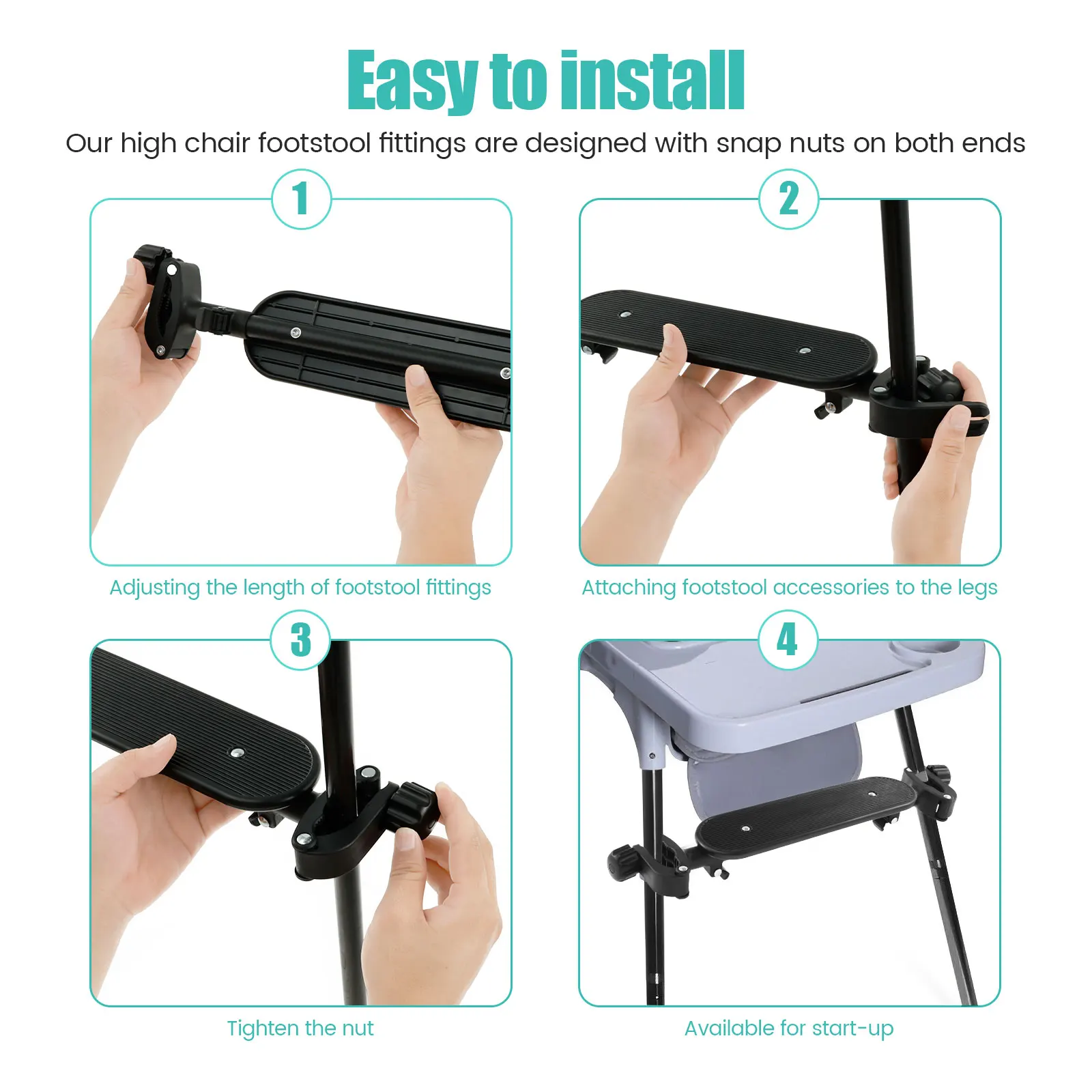 Baby Highchair Foot Rest Adjustable Chair Footrest Non-Slip Highchair Footboard Stool Pedal Infant Newborns Safety Accessories - 4
