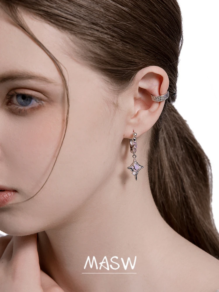 MASW Original Design Delicate Star Earrings Pretty Jewelry Senior Sense High Quality Copper Chain Glass Earrings For Women