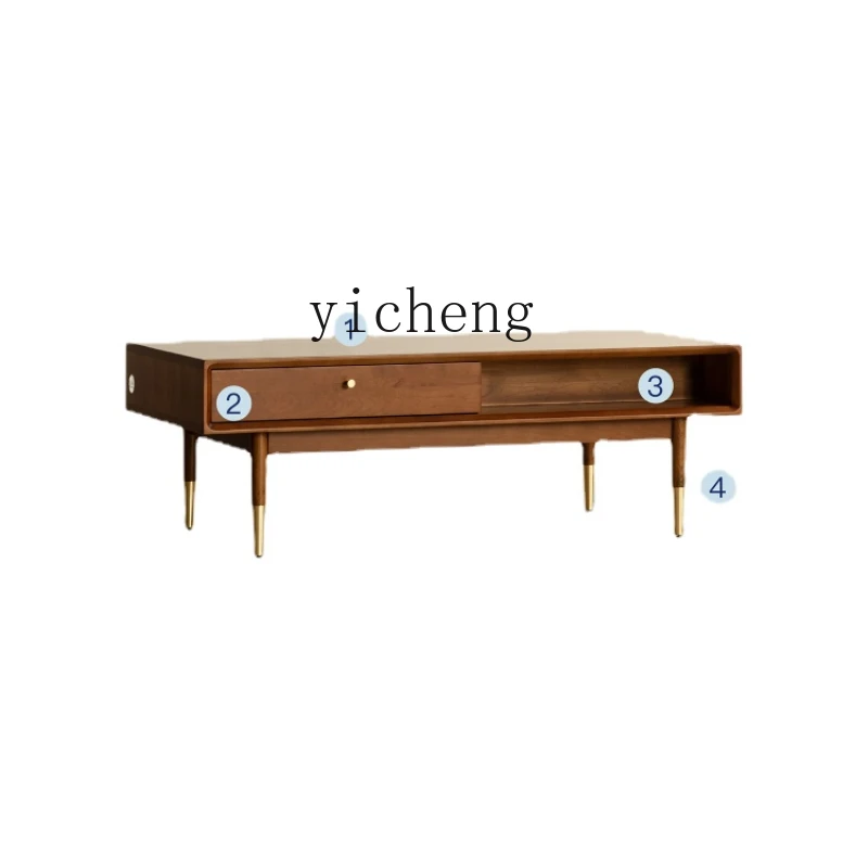 

Zk Tea Table Cherry Solid Wood Tea Table Middle Ancient Modern Coffee Table TV Cabinet Combination