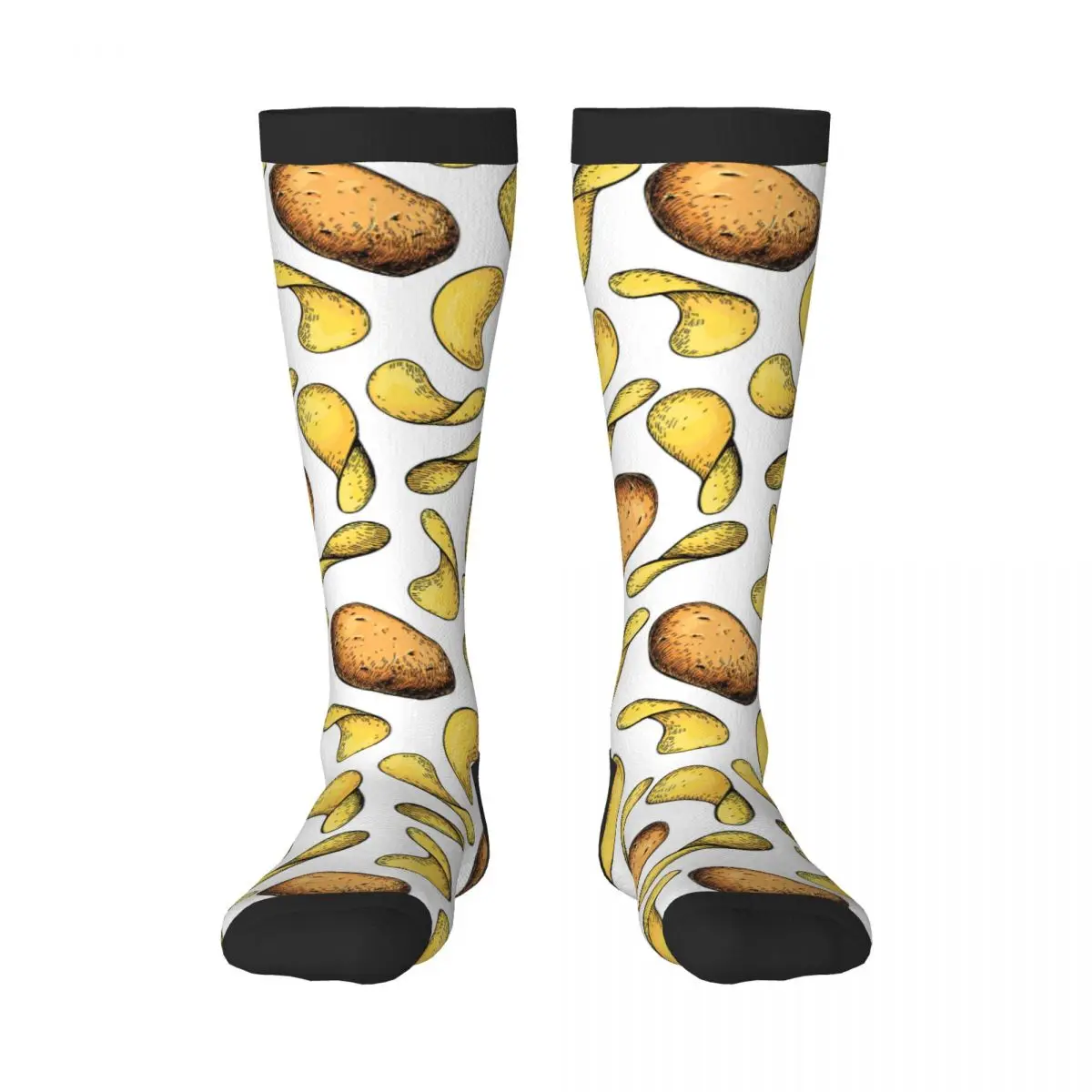 

Носки унисекс, дышащие длинные деловые носки в стиле Харадзюку, носки с изображением картофельных чипсов, еды, для спорта на открытом воздухе