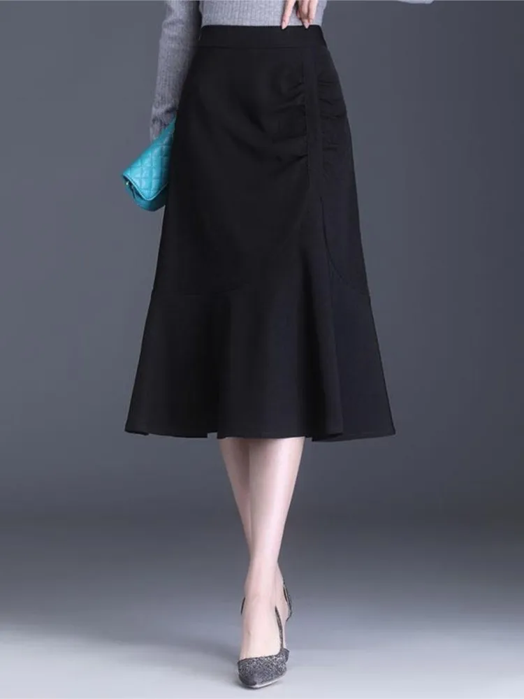 

Women's Fashion Elastic Waist Fishtail Skirt New Spring High Waisted Skirt Invisible Zipper Lined