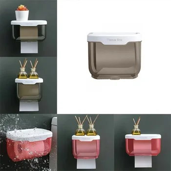 Porte-papier hygiénique mural, boîte à mouchoirs étanche avec étagère, organisateur de salle de bain, cuisine, distributeur de rangement polyvalent 1