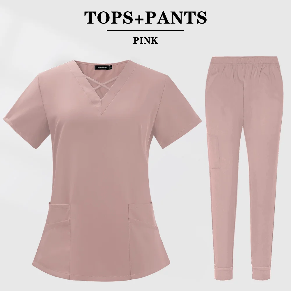 Price Pet Hospital Uniform Set Scrub Suits Solid Color Unisex Surgical Gown Pocket V-neck Scrubs Set for Women Joggers