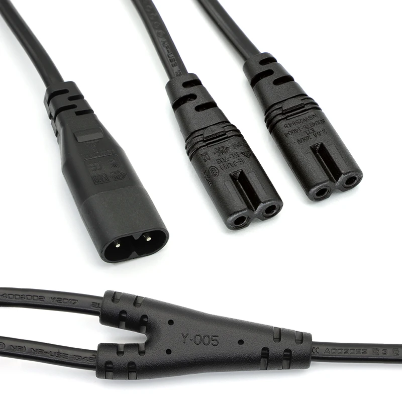 Dual Right Angle Female Y-Split Power Cable, 30CM/45CM Length - Black
