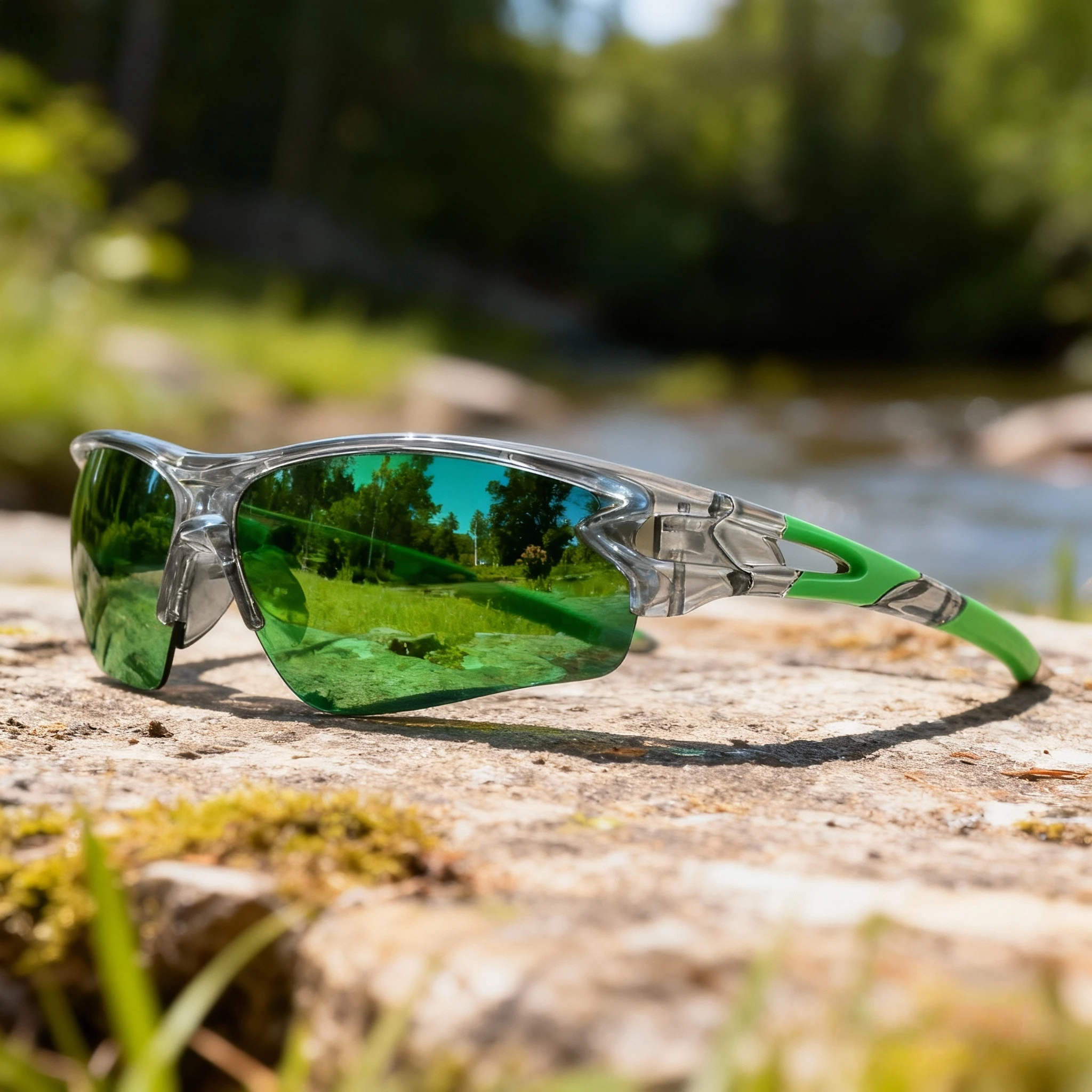 Klassische, farbenfrohe Sport-Sonnenbrille – umlaufendes Design, bequeme Unisex-Passform für Radfahren, Laufen, Wandern und Outdoor – Detail 4