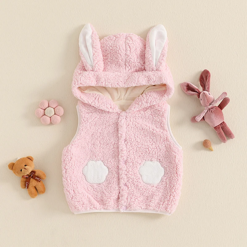 Pudcoco Baby Boys Girls Vest Faux Sherpa Fleece Cartoon Animal Shaped Hooded Waistcoat Fall Winter Sleeveless Coat 6M-4T
