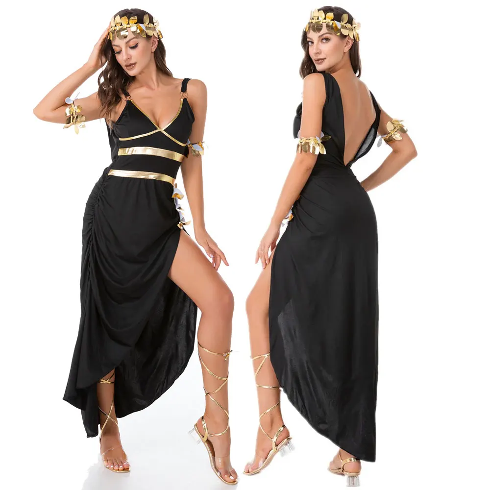 

Halloween Sexy Masquerade Egyptian Queen Cleopatra Costume Adult Women Cosplay Ancient Greek Goddess Masquerade Party Dress