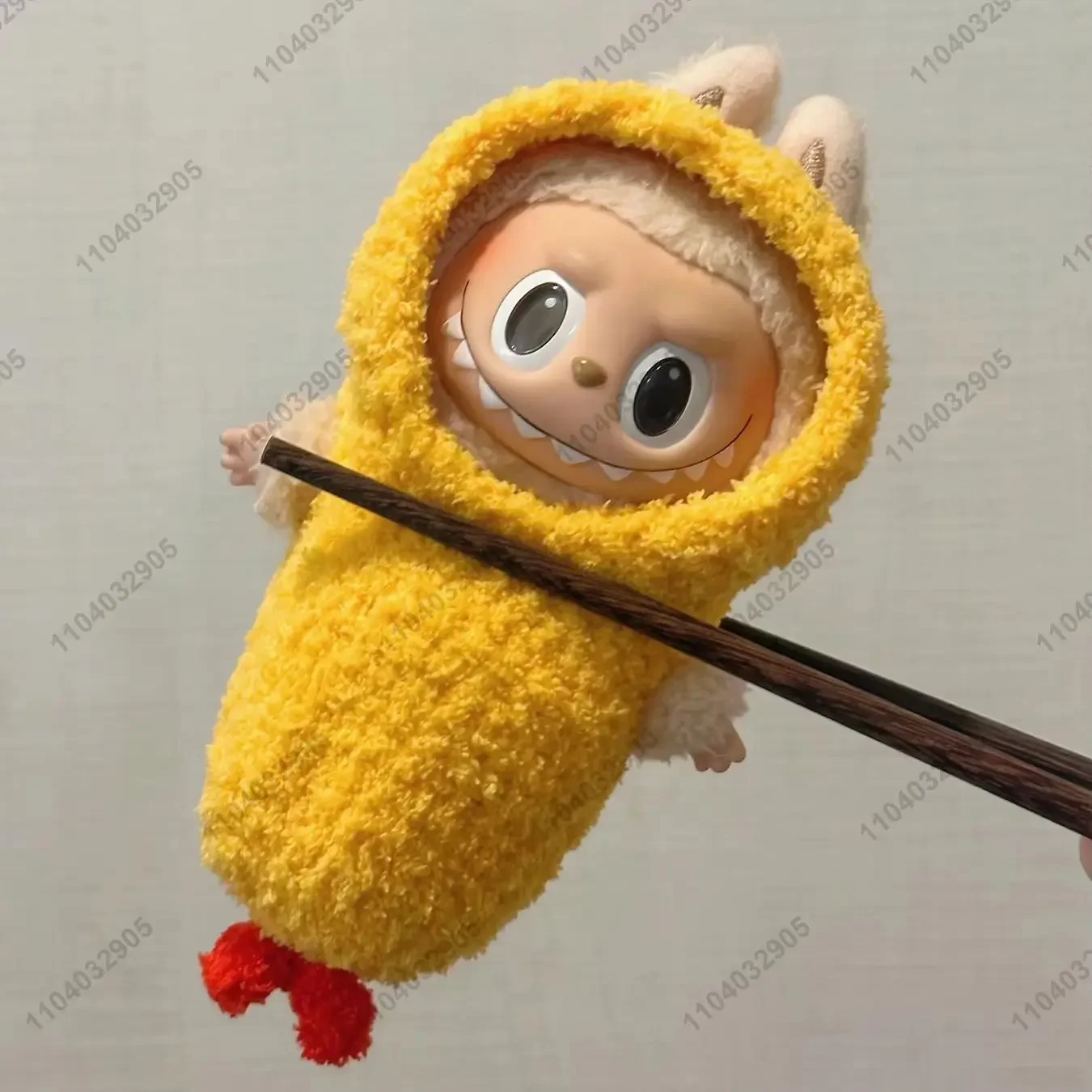 Labubu The Monster Fried Shrimp Costume Tempura Clothes 1:1 Original Replica Vinyl Doll Action Figure Bag Charm Pendant Gift