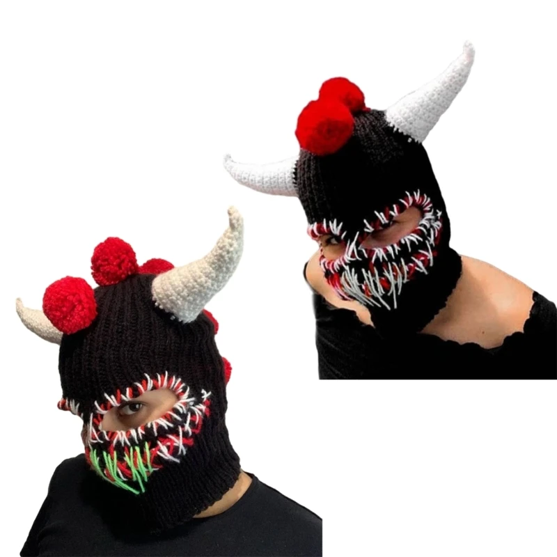 

Handmade Halloween Party Hat Knit Balaclava Cap Beanie Hat Teens Face Mask Cap
