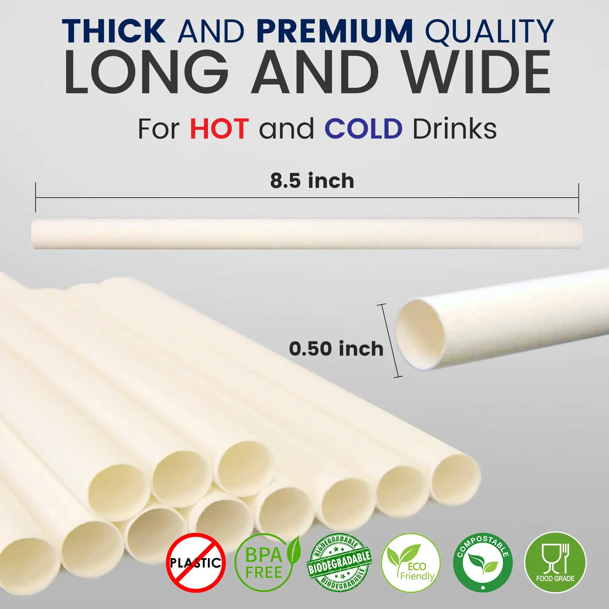 Disposable Paper Straws 50pcs Milkshake Boba Bubble Tea Drinking Straws Individually Wrapped Hygienic Biodegradable Paper