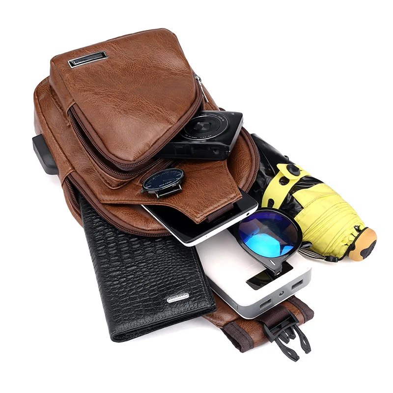 Spot Men's Chest Bag With Headphone Hole USB Shoulder