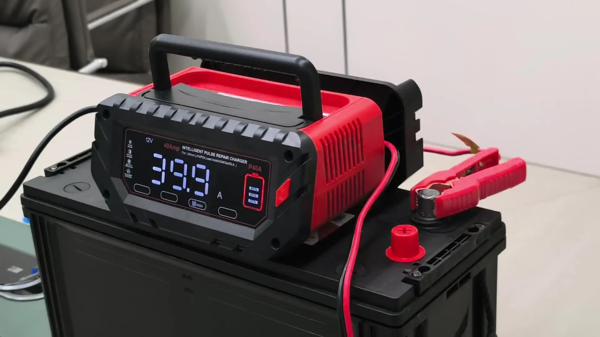 Haisito Autolader, 12 V/24 V, 20 A, intelligente snelle acculader voor auto en motorfiets, onderhoudslader, desulfator voor lithium LifePO4 loodzuurbatterijen (AGM, gel, EFB, SLA, VRLA