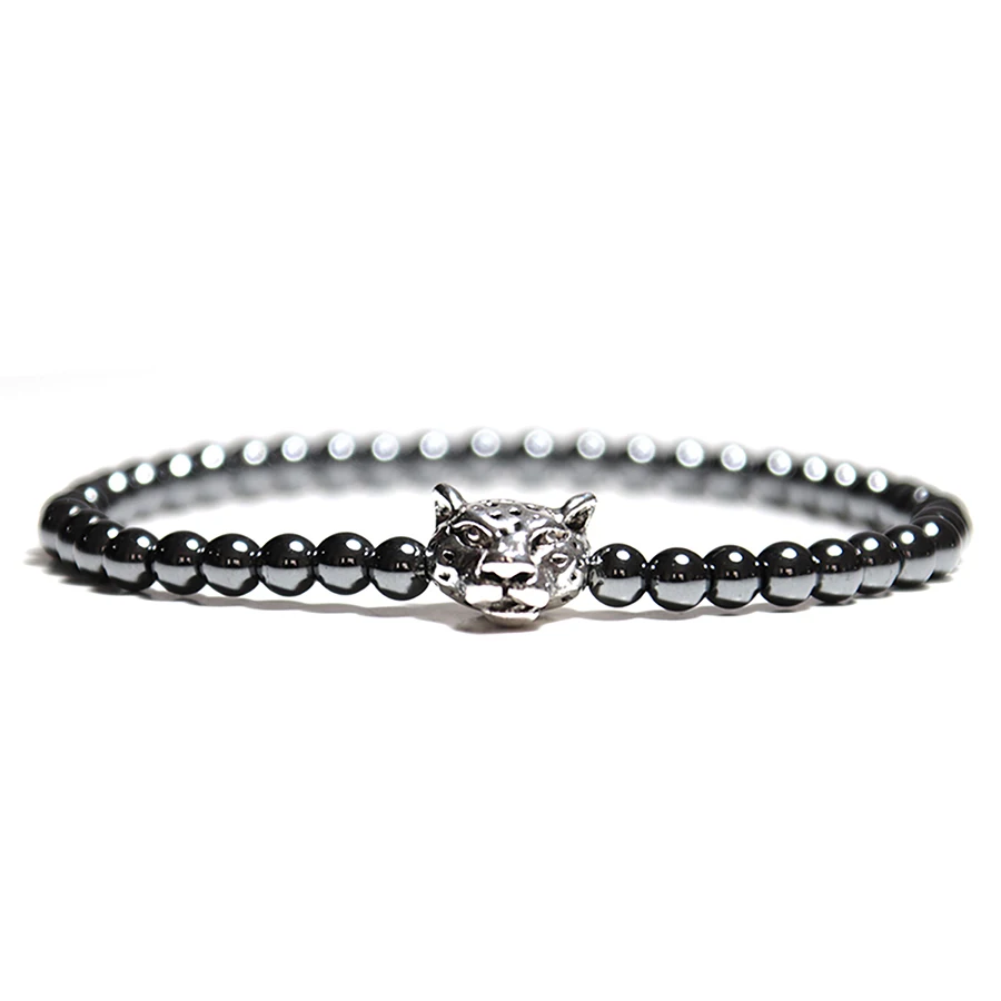 Hematite Stone Beaded Mens Black Bracelet