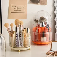 360° Rotating Makeup Brush Holder Desktop Cosmetic Storage Box with Lid Lipstick Eyebrow Pencil Holder Light Luxury Containe 1