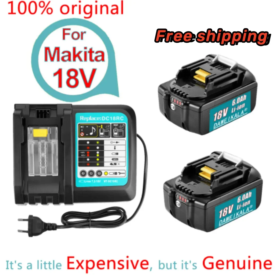 

100% original Makita 18V 6.0Ah rechargeable power tool battery with LED charger replacement LXT BL1860B BL1860 BL1850