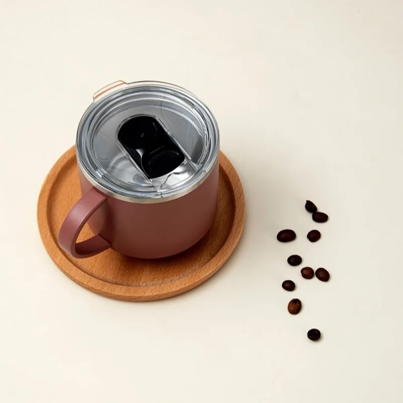 Stainless Steel Coffee Mug with Handle and Clear Lid for Hot Beverages