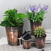 1pc Retro Wood Grain Resin Flower Pot Hydroponic Soil Culture Lazy Plastic Flowerpots  Simulation Wood Grain Nostalgic Pot 1