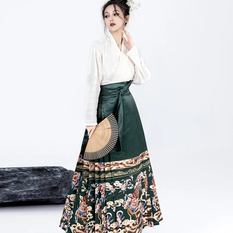 

Traditional Chinese Hanfu Women's Cardigan Shirt Pleated Skirt Han Element Long Suit Temperament Commuter Versatile