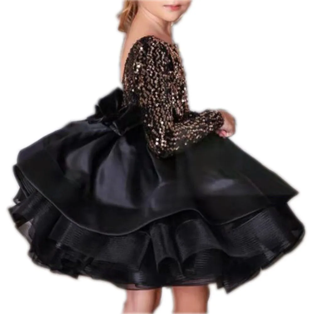 値下げ【120cm】新品タグ付き込み15点女の子 秋冬 Winter Boutique Sequined Full Sleeve Black Kids Tulle Puffy