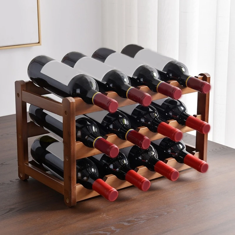 Wood Wine Rack Standing Bottle Holder Cabinet Shelf 2 Tiers 3 Tiers Wine Storage Rack Counter Top for Home