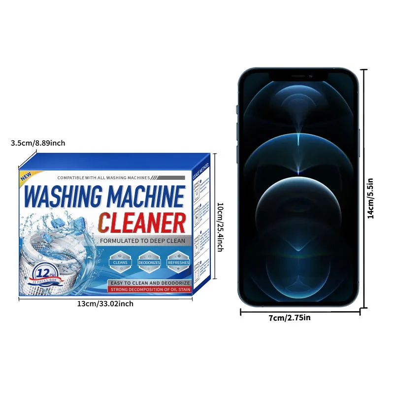 Washing Machine Cleaner Descaler Deep Cleaning Tablets Odor Removing Effervescent for Home Washer Laundry Supplies 12/24pcs Pack