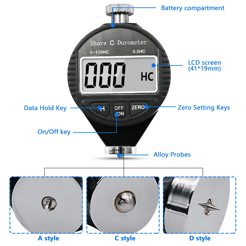 

HA HD HC Digital Shore Durometer Sclerometer Rubber Hardness Tester Meter paragraph 0~100H(ACD)