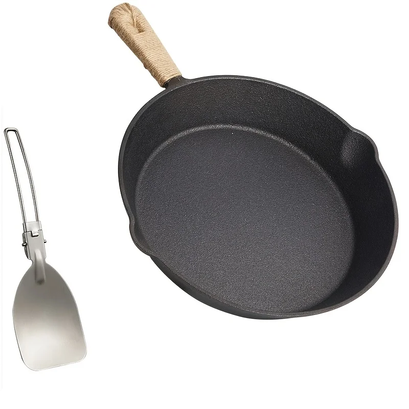 

Picnic Camping Cookware Set Cast Iron Nonstick Frying Pan with Folding Shovel Portable Outdoor BBQ Skillet Tableware Cooking Kit