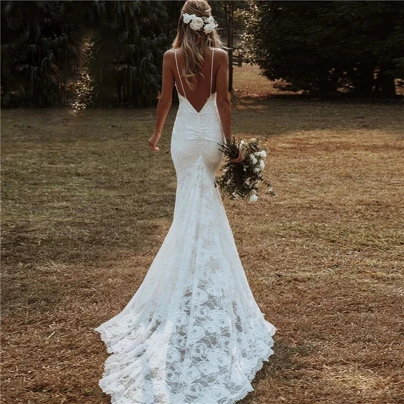 VIKTORIA Boho Wedding Dress Organza With Embroidery With Mermaid Spahrtti Strap V-neck Sexy Sleeveless Bridal Gowns Custom Made bridal dresses