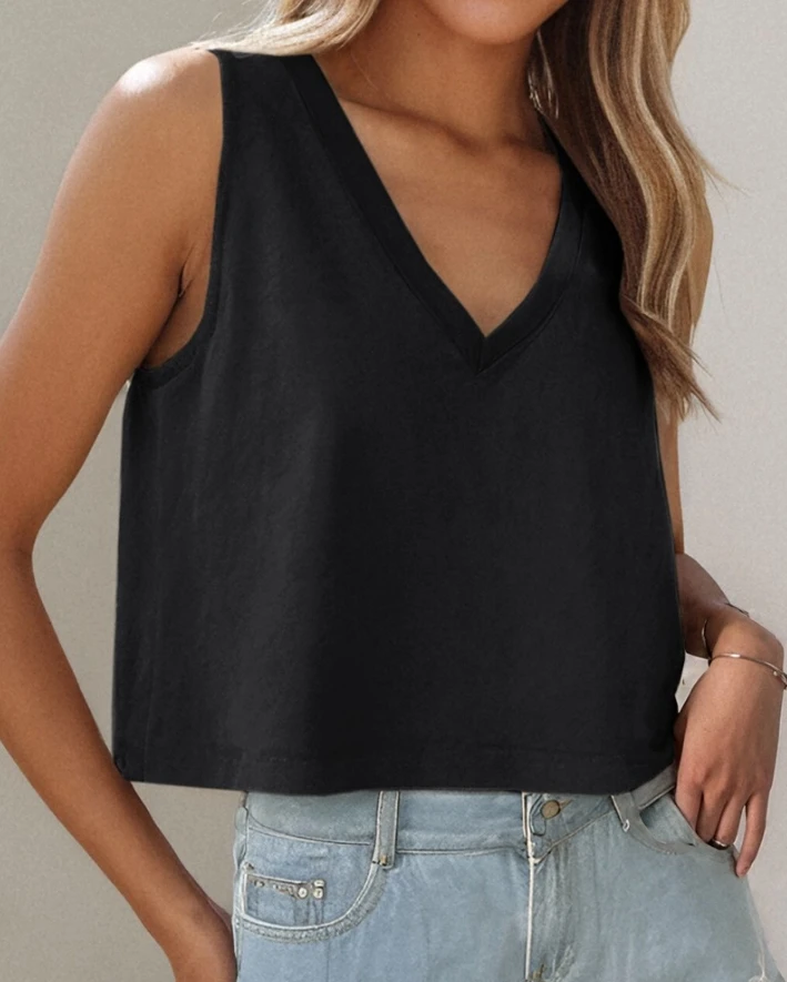 

Women's Tank Top V-Neck Sleeveless Sling 2024 Summer Latest Commuter Vacation Solid Color Simple Loose Everyday Versatile Vest