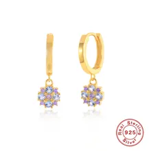 

ROXI Purple Diamond Flowers Hoop Earrings for Women 925 Sterling Silver Drop Earring Jewelry Pendientes Plata 925 Luxury Brincos