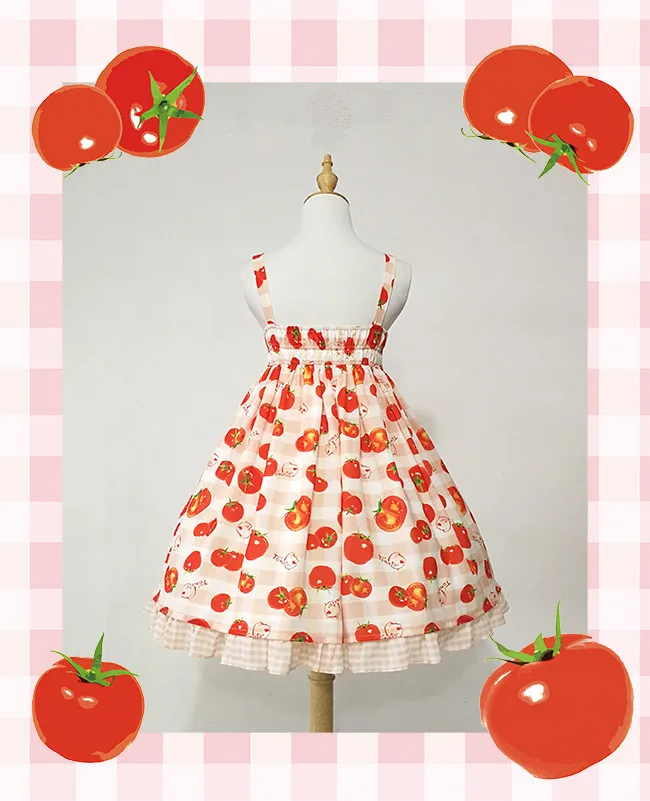 Sweet Lolita Dress Straps Tomato Printed Lolita JSK Dress Empire Girls Day