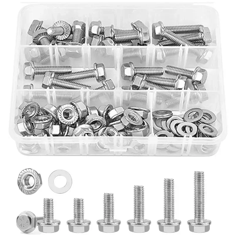 EEEEE Metric Hex Flange Bolt & Nut Assortment - 96pc M8 Stainless Steel Hardware Kit