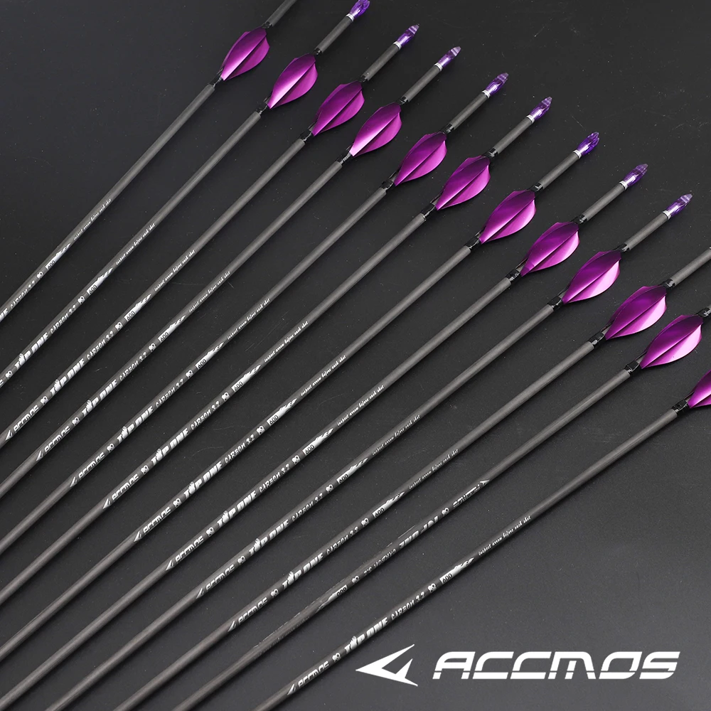 12pcs 3.2mm Carbon arrow Sp350-1000 straightness 0.003" with 1.75" Metal Spin feathers for Recurve/Compound bow hunting shooting