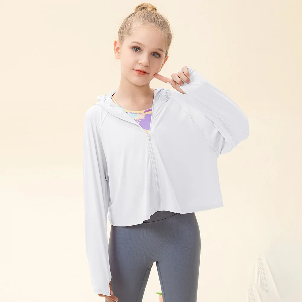 Hoodies Kids Girls Breathable T Shirt Long Sleeve Loose Tee Running Sports Sunscreen Cloak