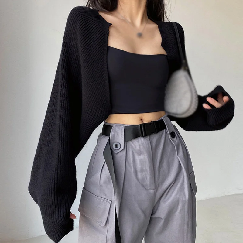 Women's Cardigans Knitted Long Sleeve Ultra Short Shawl Spring Autumn Sweater 3