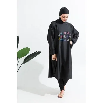Women Muslim Swimwear Beachwear Screen Printing 3pcs Lslamic Clothes Hijab Long Sleeves Sport Swimsuit Burkinis