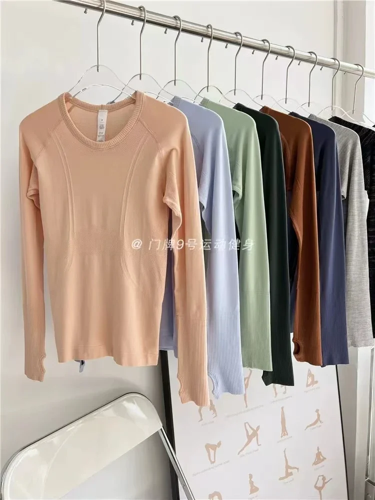Lemon Equestrian Long Sleeve Seamless Fitness Wear Yoga Top Wear Women's Running Athletic Gym Workout Shirt With Thumb Holes