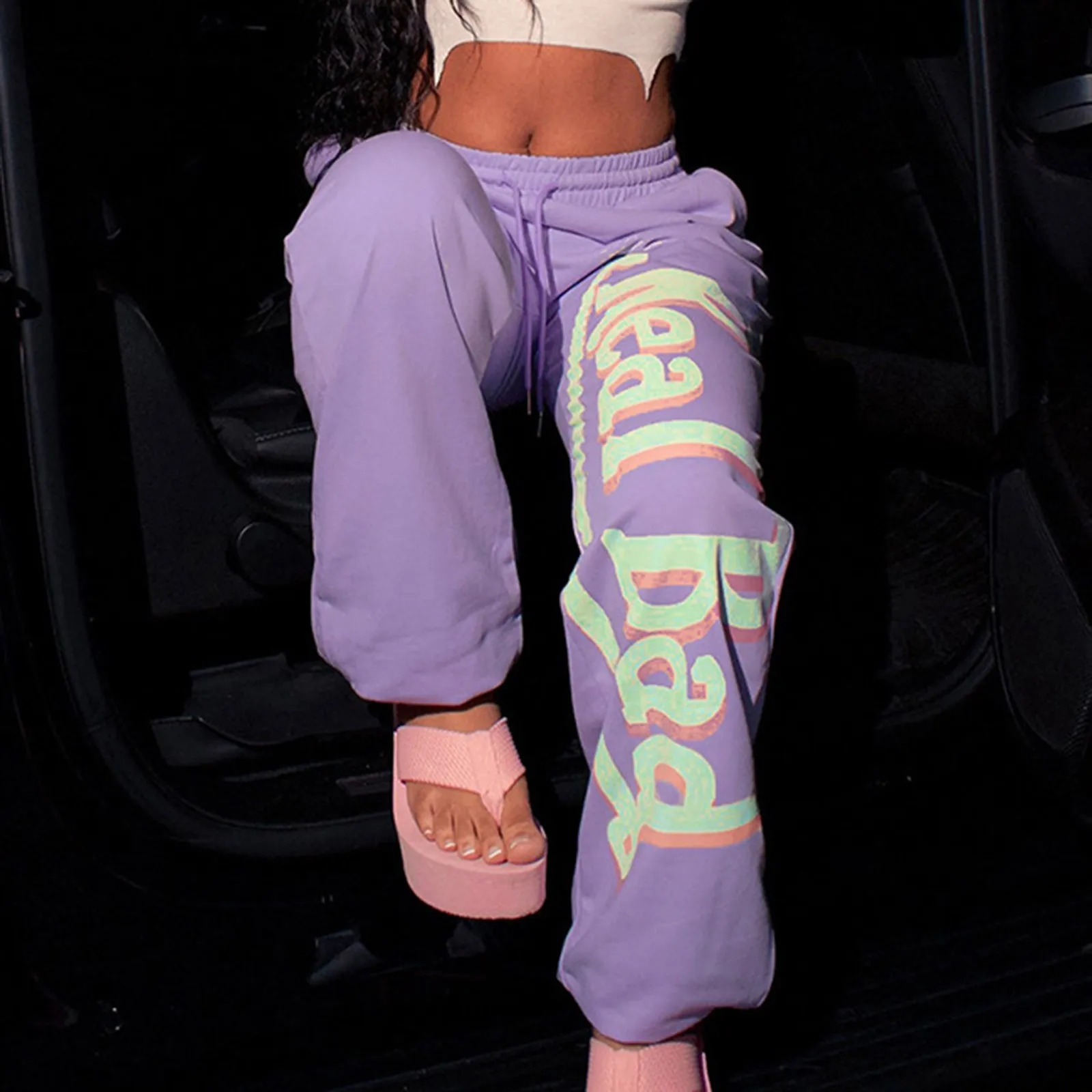 

New Fashion Color Blocking Letter Printed Pants Women's Casual Versatile Sweatpants Y2K Streetwear Loose Drawstring Trousers
