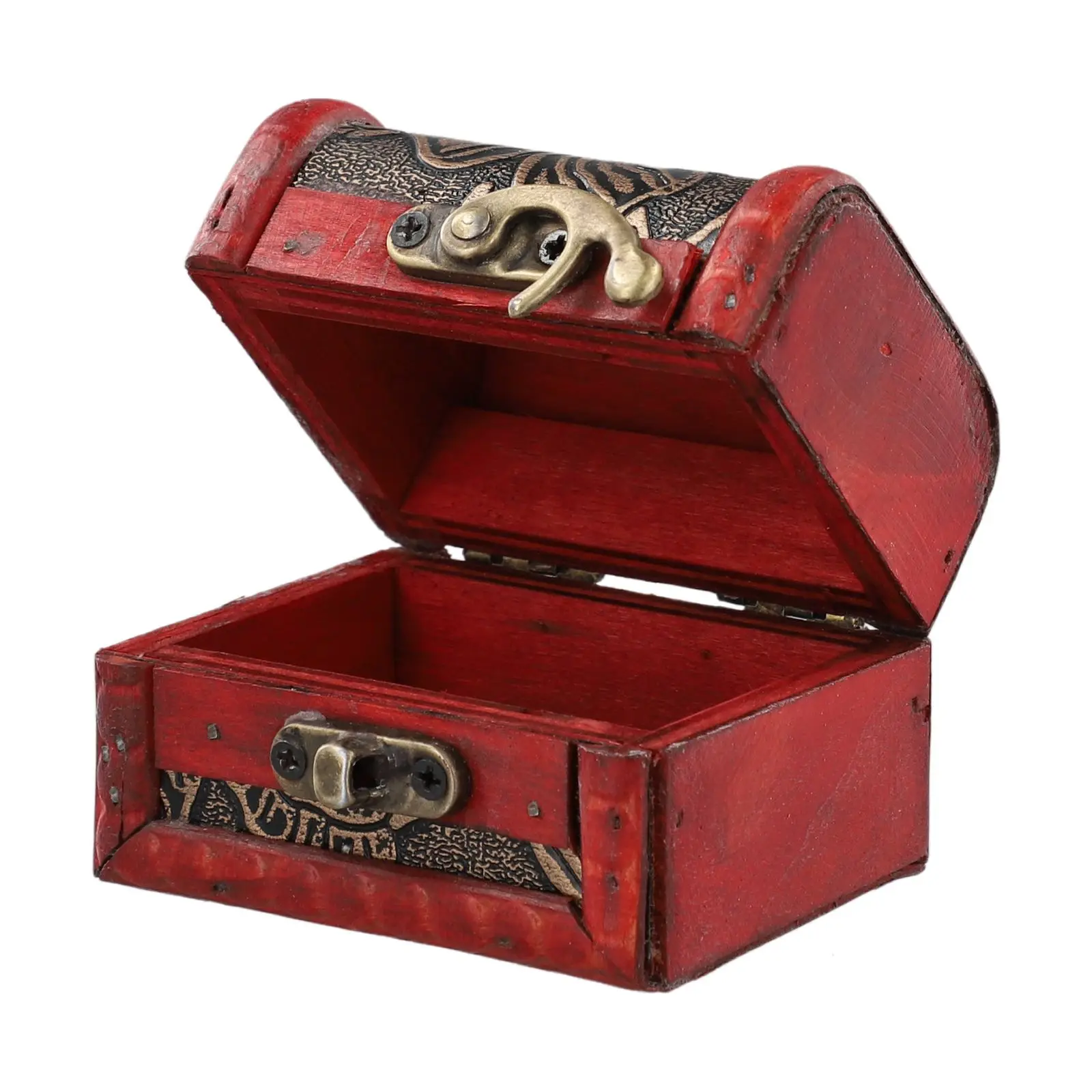 European Retro Wooden Treasure Box With Bronze Color Lock Antique Design Jewelry Box Decorative Sundries Trinket Storage Box