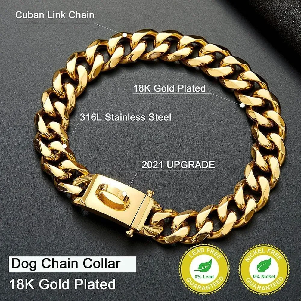 

Big Buckle Dog Snap With Dogs Gold Chew Collar Bull Secure Chain Pit Collar for Collar Duty Resistant Heavy Cuban Dog