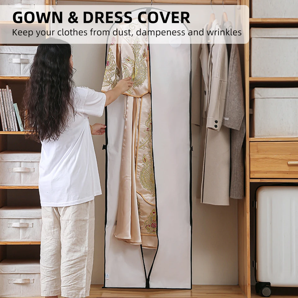 Custodia porta abiti antipolvere, extra large, in tessuto non tessuto, per abiti da sposa, custodia per abiti da sposa, resistente e spessa, nero