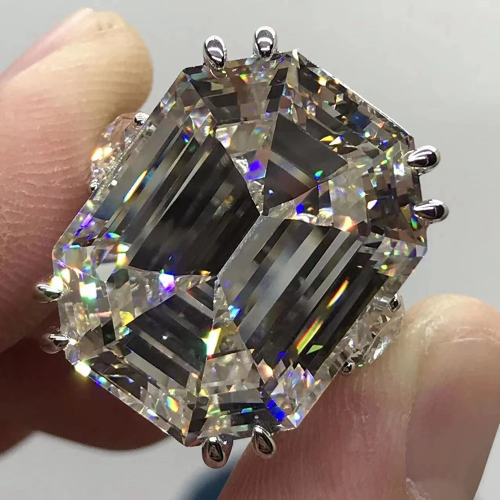 WUIHA 18K Gold Plated Ascher Cut 50CT Synthetic Diamond Gemstone Wedding Ring for Women 925 Sterling Silver Jewelry DropShipping 6