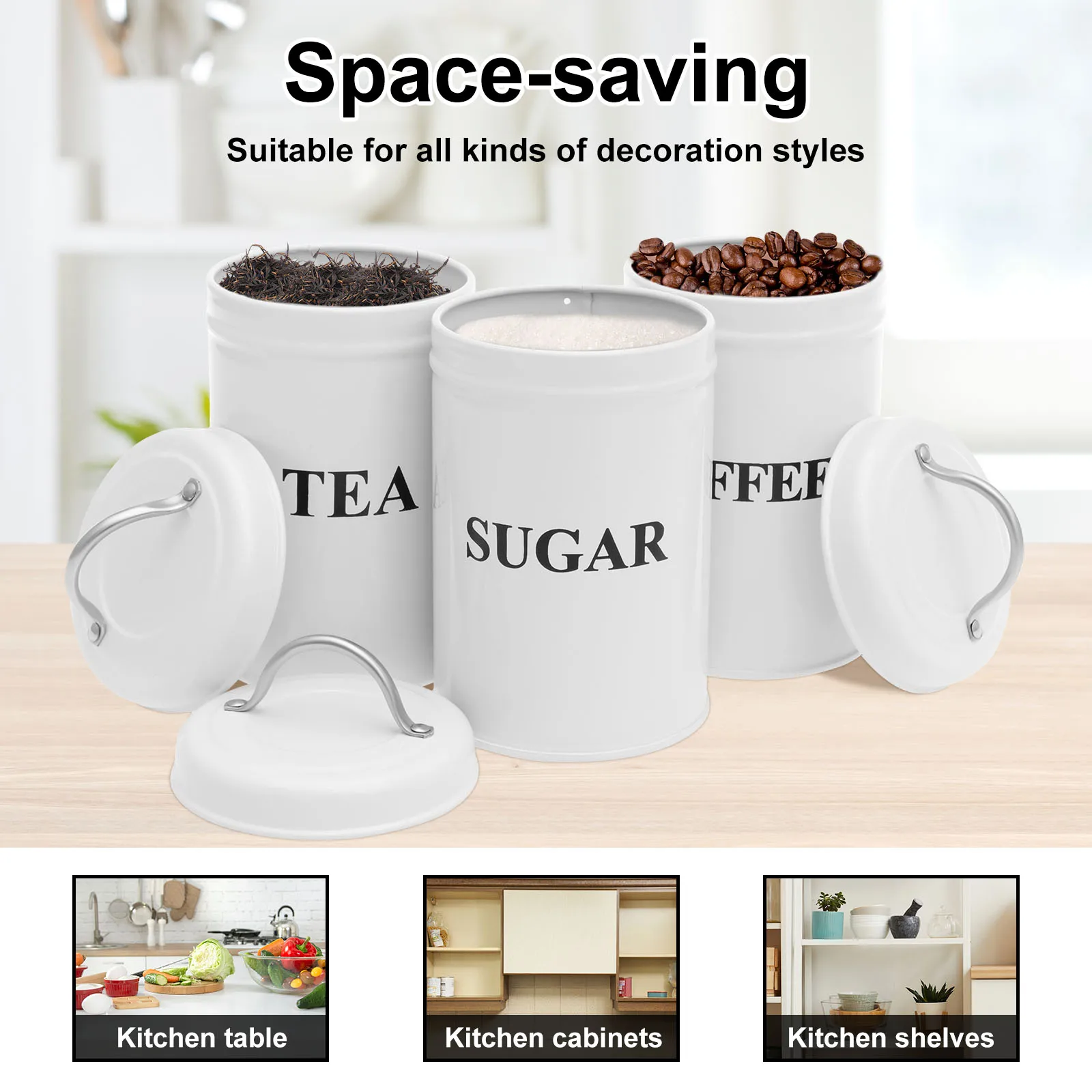 3Pcs Kitchen Storage Jars Tea Coffee Sugar Canister Set with Lid Metal Food Storage Containers Kitchen Sealed Cans Organizer 6