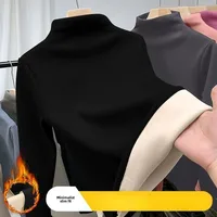 Sous-vêtements thermiques pour femmes, chemise inférieure à col mi-haut, couleur unie, col Semi-haut, manches longues, T-Shirt basique, pulls chauffants, hiver 2
