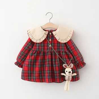 Spring fall Newborn Baby Girl Clothes Plaid Long Sleeve Dress for Baby Girls Clothing 1st Babies Birthday Princess Dresses Dress 1