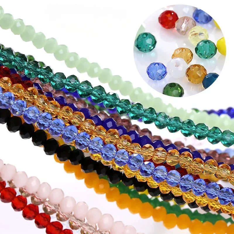 50pcs/lot Rondell Austria Faceted Crystal Beads Round Glass Beads Loose Spacer Beads for Jewelry Making Bracelet DIY Accessories
