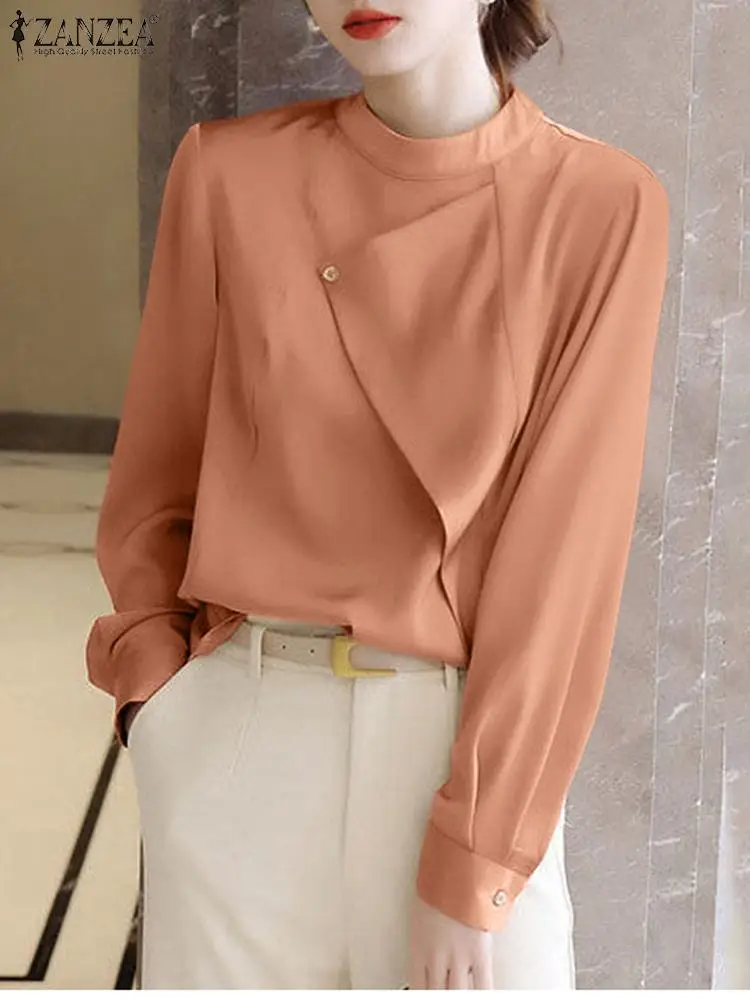 

Korean Stylish Party Work Blouse 2023 ZANZEA Women Elegant Fashion Long Sleeve Solid Tops Blusas Female Office Shirt Chemise