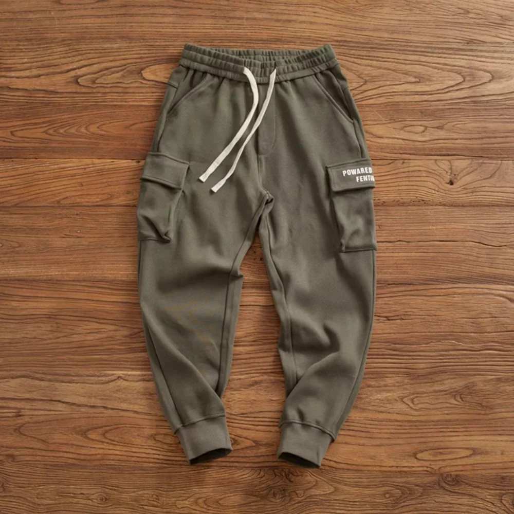

Autumn and winter heavy chunky leg pants men's fashion elastic waist loose with multi-pocket cargo sports casual sweatpants