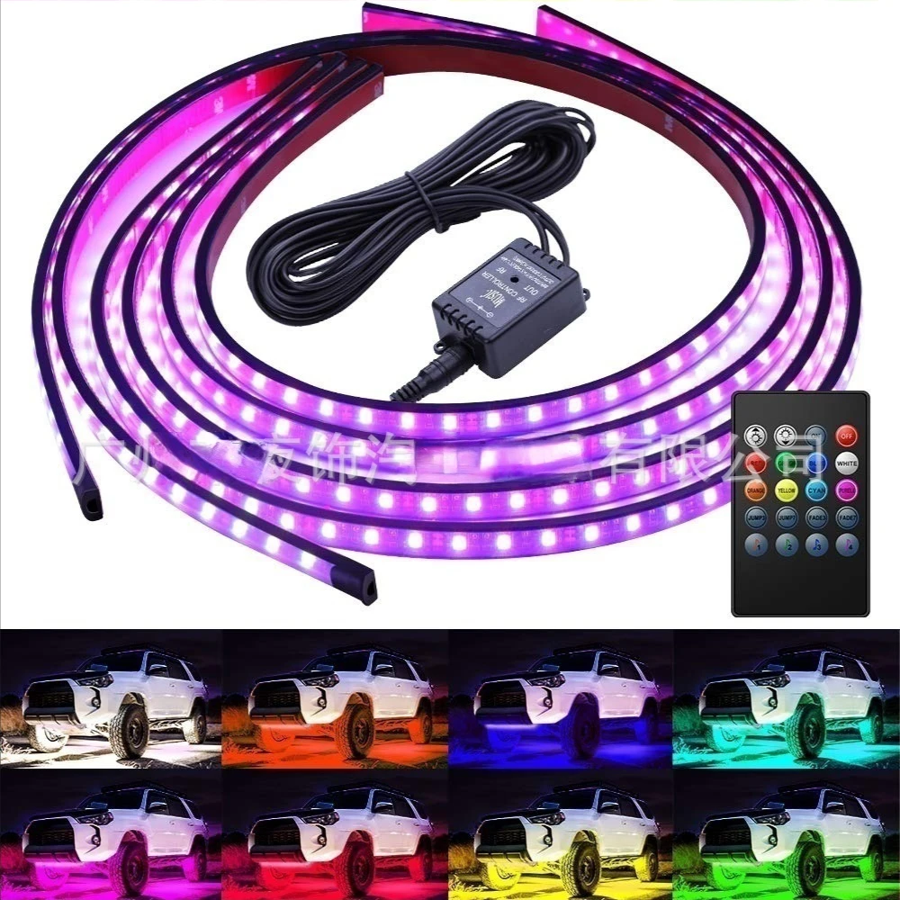 LED Car Chassis Flexible Strip Lights Auto RGB Underglow Decor Atmosphere Lamp Cars Underbody System Light APP Remote Control 12v 756leds m 24v 768leds m 5m rgb cob led strip light fcob atmosphere colorful lamp bar flexible lights tape 10mm white pcb